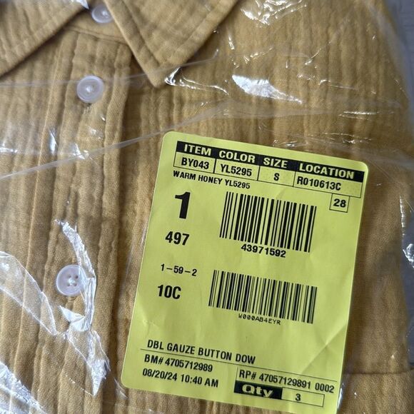 J. Crew Double Gauze Button Down Long Sleeve Shirt Warm Honey‎ size L NWT in pkg - Picture 8 of 9